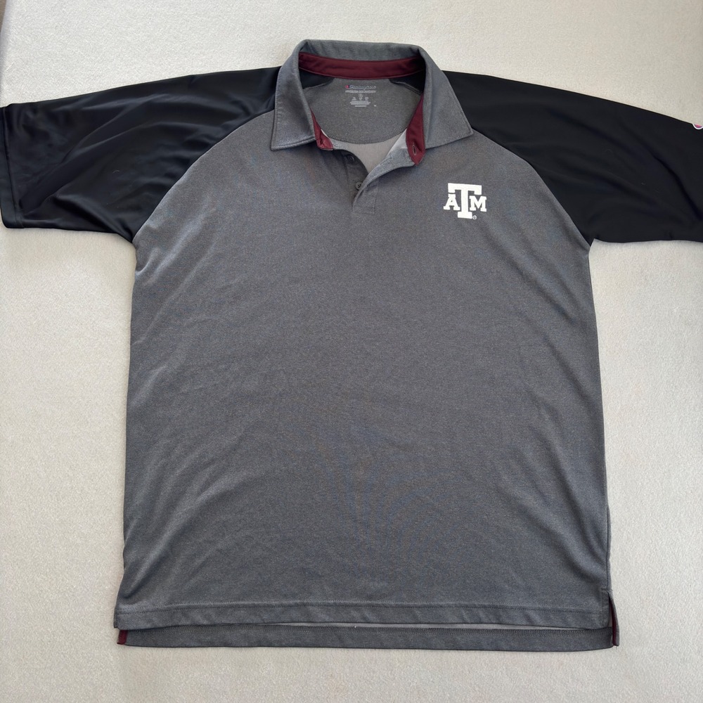 Champion Texas A&M Aggies Polo Shirt Mens XL Grey Black Colorblock Athletic